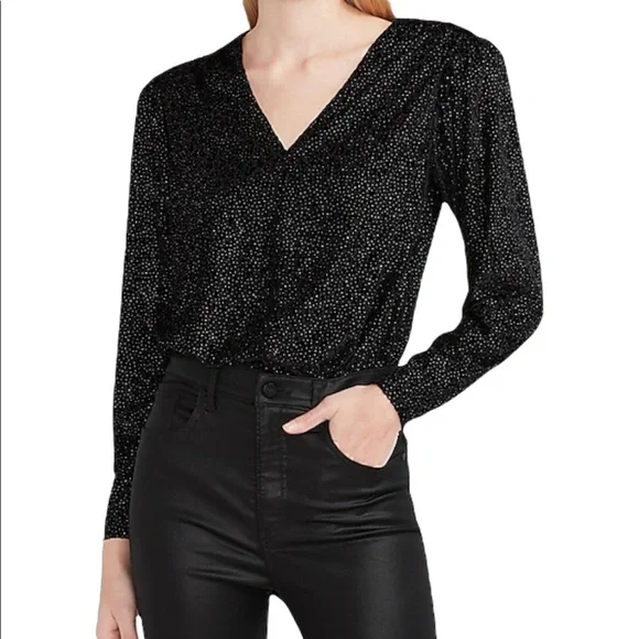 EXPRESS Metallic  Velvet V-neck Thong bodysuit - Picture 4 of 5